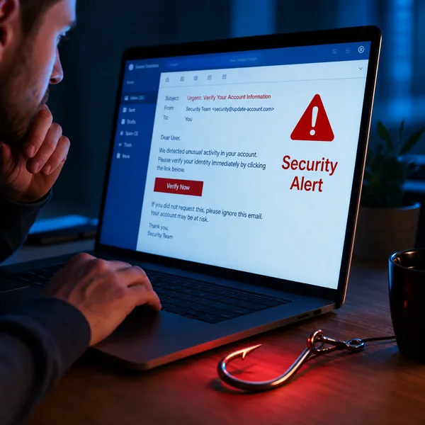 Email sospetta con avviso di sicurezza per riconoscere phishing e truffe