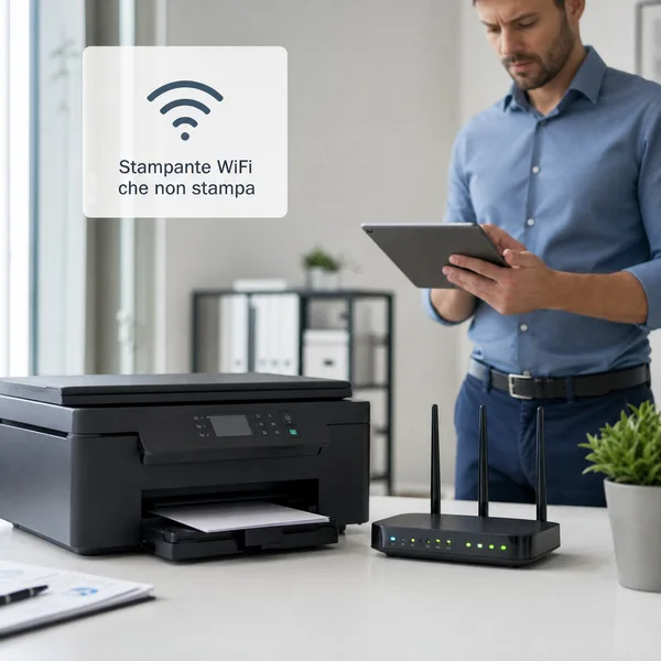 Stampante WiFi e router per controllare problemi di stampa wireless