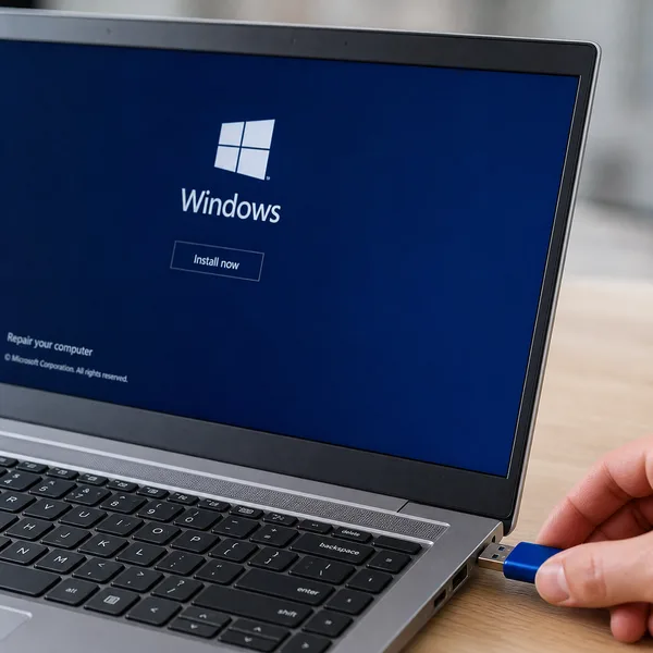 Chiavetta USB inserita in un portatile per installare Windows