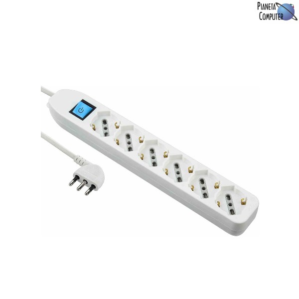 Presa Multipla elettrica con interruttore da 6 ingressi colore bianco cavo 1,5mt.