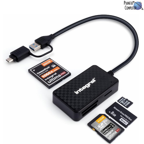 Lettore esterno di Memory Card 4in1 USB-A USB-C microSD SD CF MS Duo 5Gbps cavo 30cm