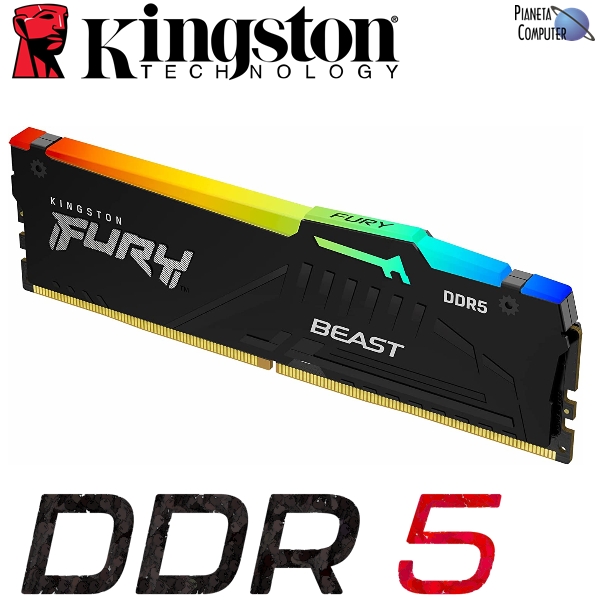 Memoria DDR5 da 16GB a 6000MHz CL30 Kingston FURY Beast dissipatore in alluminio RGB KF560C30BBEA-16 (EXPO/XMP)
