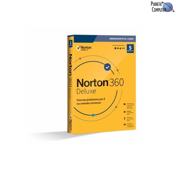 Symantec NORTON 360 Deluxe 12 mesi - 5 Dispositivi (Computer, Tablet e Smartphone)